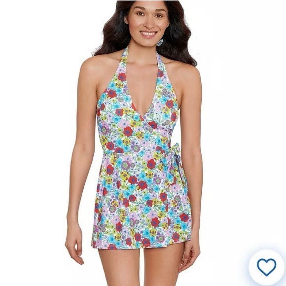 Draper James Faux Wrap Shabby Chic Floral One piece Swim Dress Size Large
